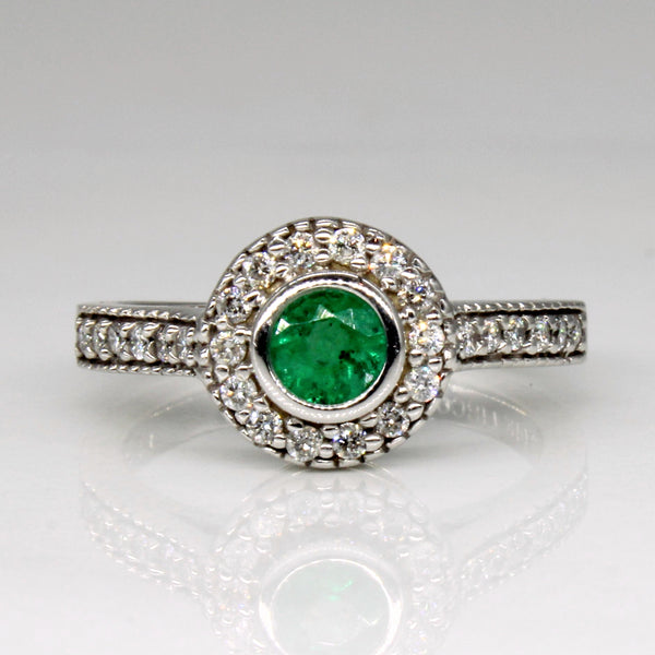 Emerald & Diamond Halo Set Ring | 0.23ct, 0.16ctw | SZ 5 |