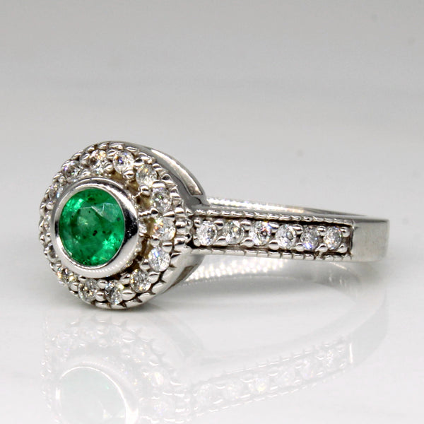 Emerald & Diamond Halo Set Ring | 0.23ct, 0.16ctw | SZ 5 |