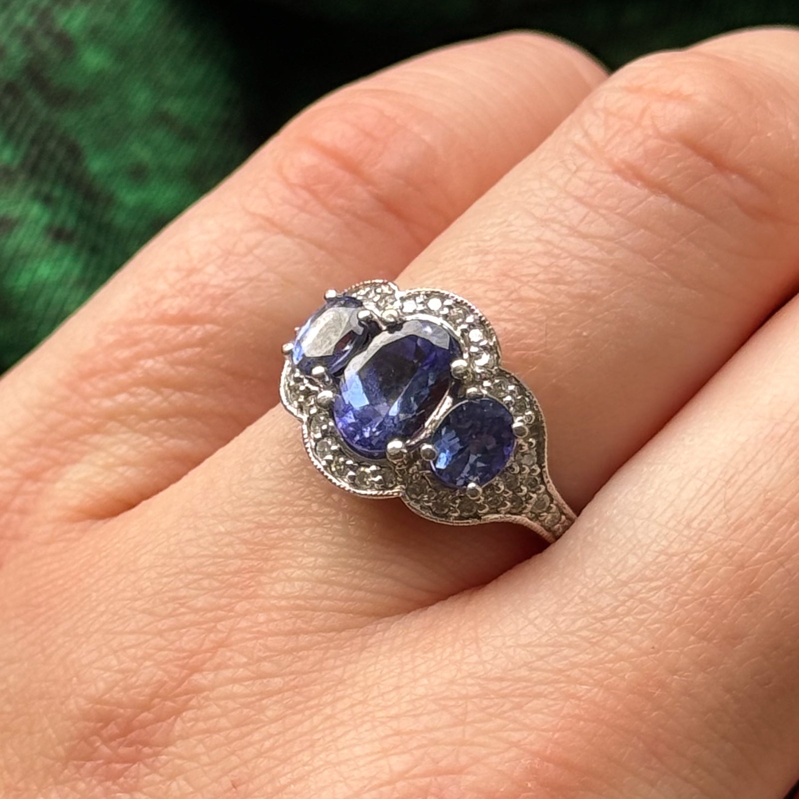 Three Stone Tanzanite & Diamond Ring | 1.50ctw, 0.19ctw | SZ 6 |