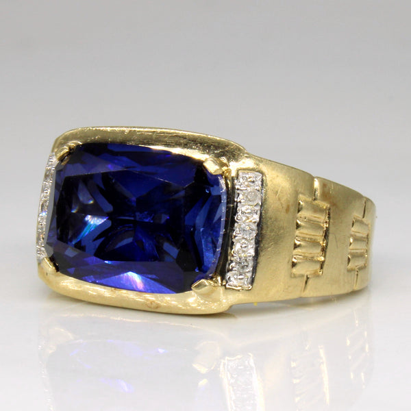 Synthetic Sapphire & Diamond Cocktail Ring | 6.50ct, 0.03ctw | SZ 7.25 |