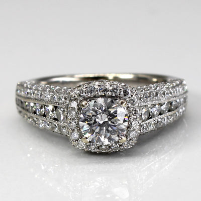 Halo Diamond Engagement Ring | 1.46ctw I2 F | SZ 4.5 |
