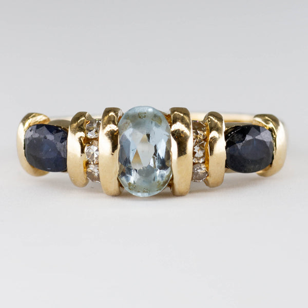 10k Yellow Gold Aquamarine and Sapphire Ring | 0.0.39ctw | SZ 5.5