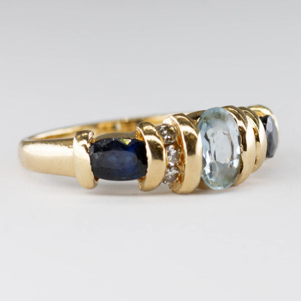 10k Yellow Gold Aquamarine and Sapphire Ring | 0.0.39ctw | SZ 5.5