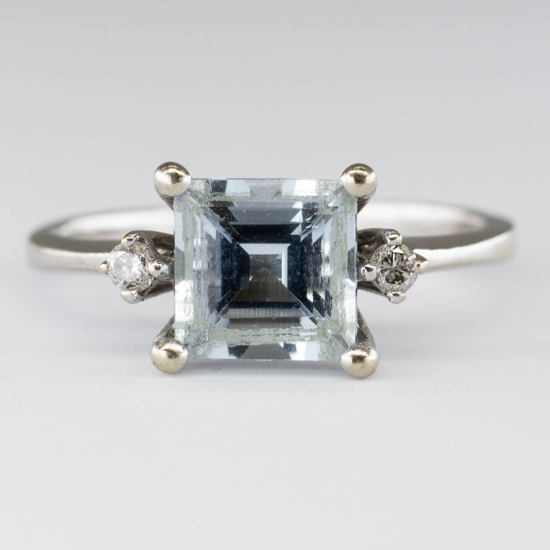14k White Gold Square Cut Aquamarine and Diamond Ring | 1.50ct | SZ 6