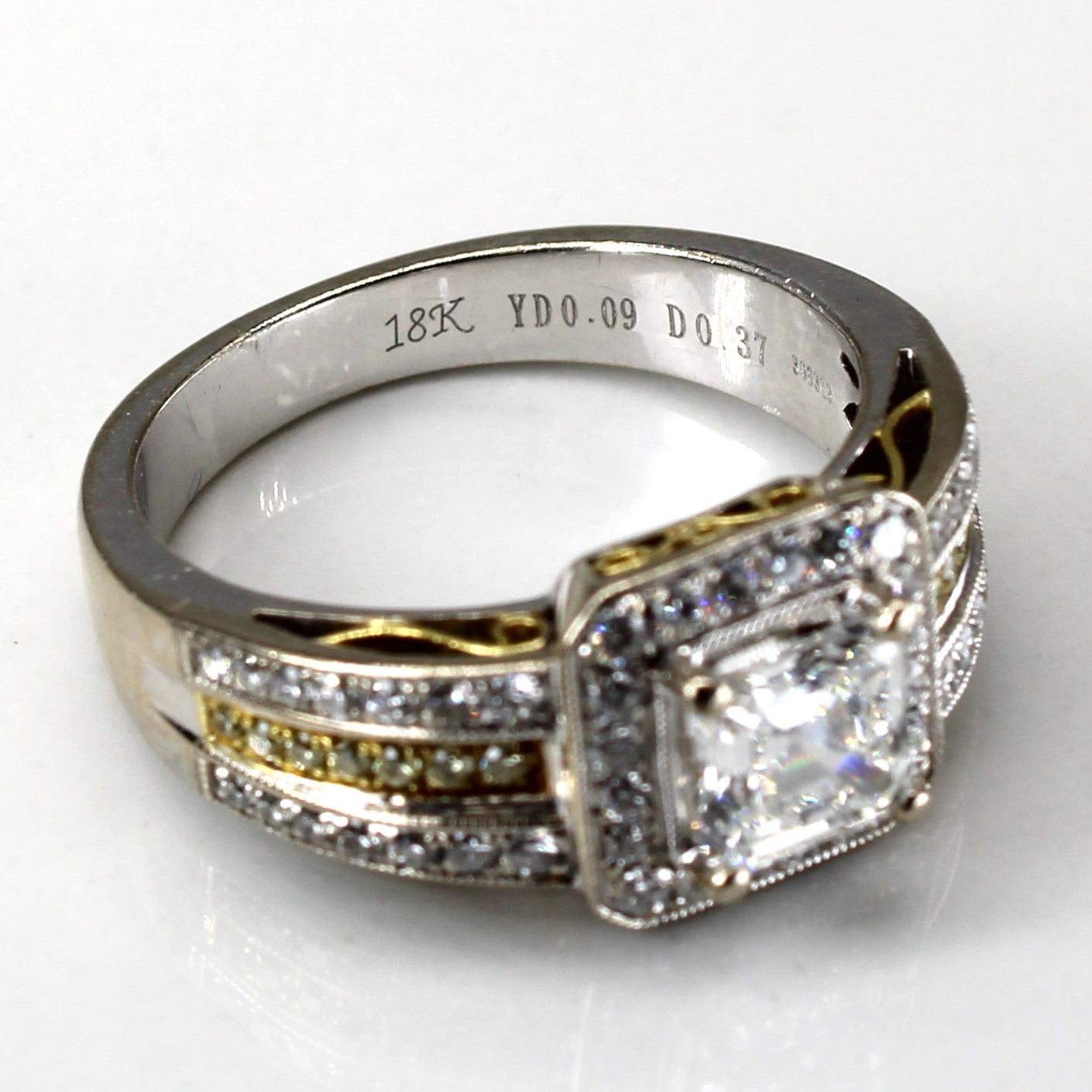 Halo Diamond Two Tone Gold Engagement Ring | 1.22ctw SI2 F | SZ 6.5 |