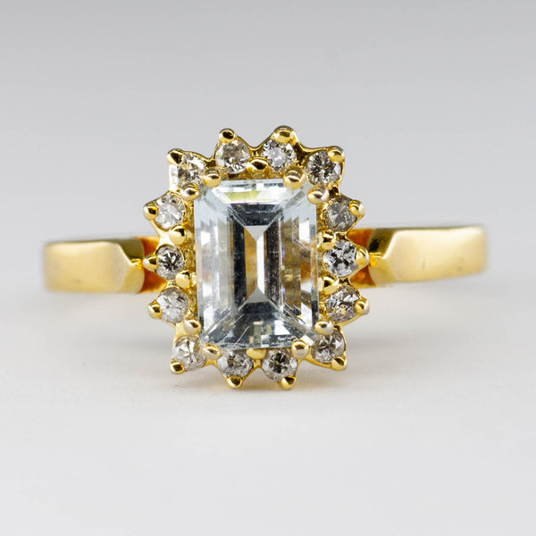 14k Yellow Gold Step Cut Aquamarine and Diamond Ring | 0.97ctw | SZ 6.75