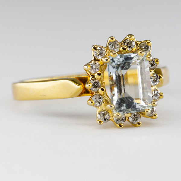 14k Yellow Gold Step Cut Aquamarine and Diamond Ring | 0.97ctw | SZ 6.75