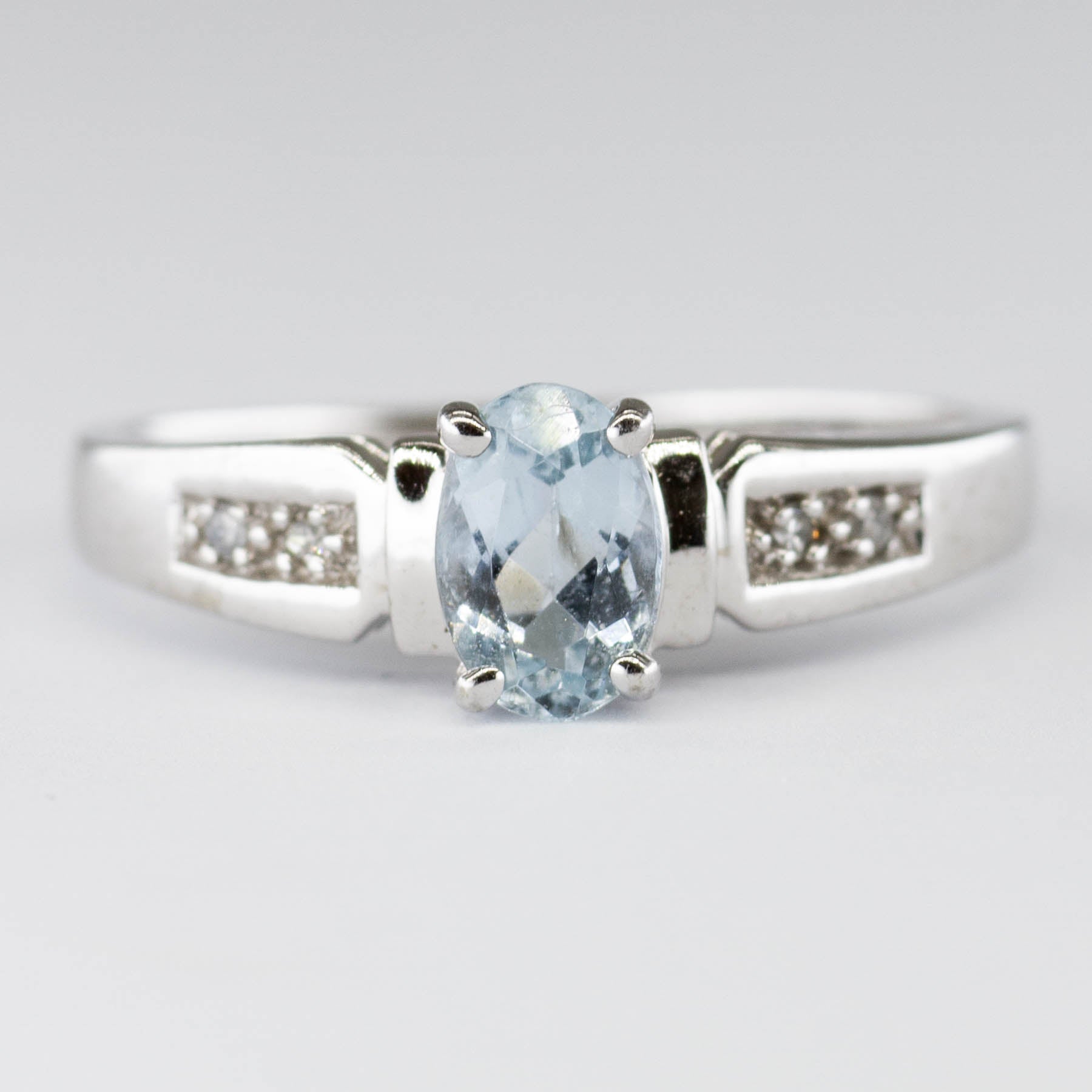 10k White Gold Oval Aquamarine and Diamond Ring | 0.36ctw | SZ 5