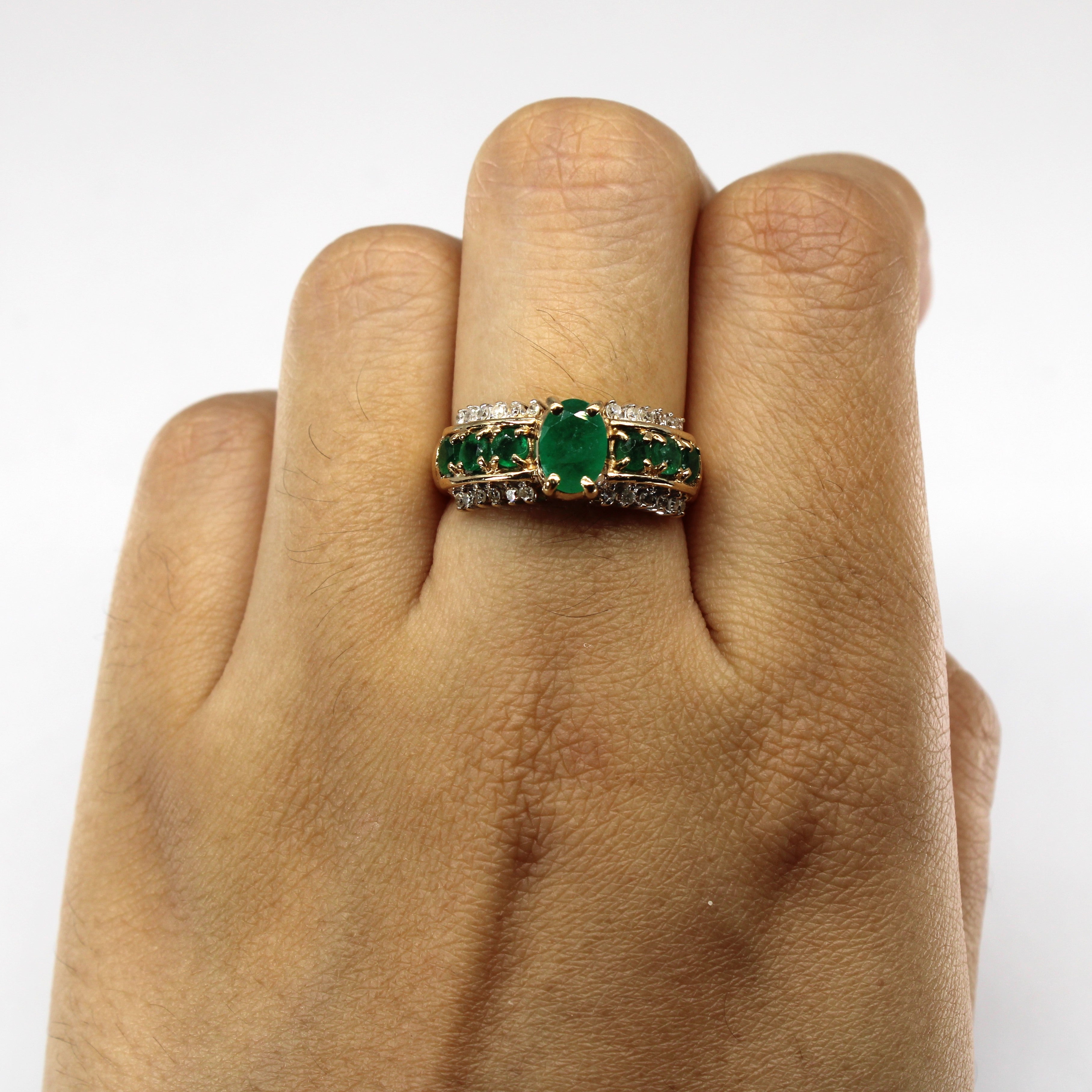 Emerald & Diamond Cocktail Ring | 1.20ctw | 0.12ctw | SZ 6.5 |