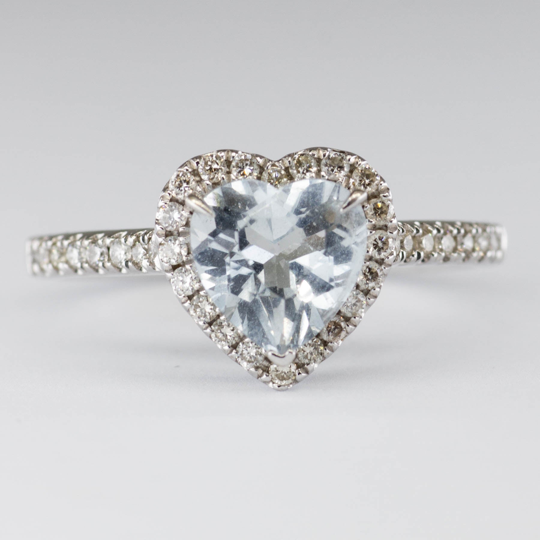 18k White Gold Heart Cut Aquamarine and Diamond Ring | 1.25ctw | SZ 7