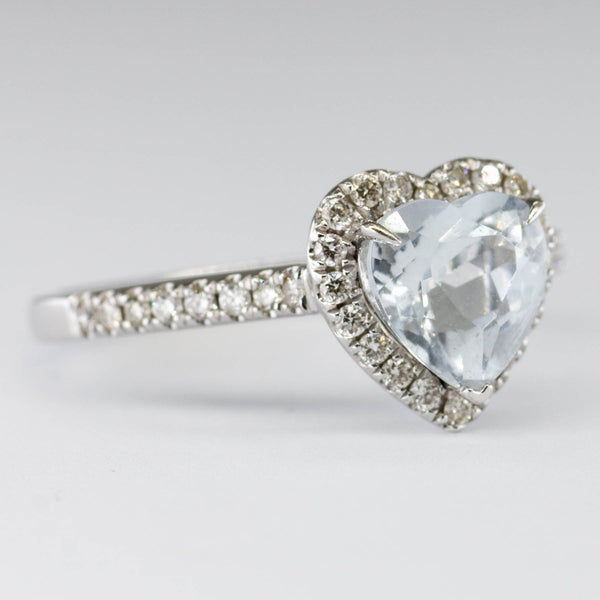 18k White Gold Heart Cut Aquamarine and Diamond Ring | 1.25ctw | SZ 7