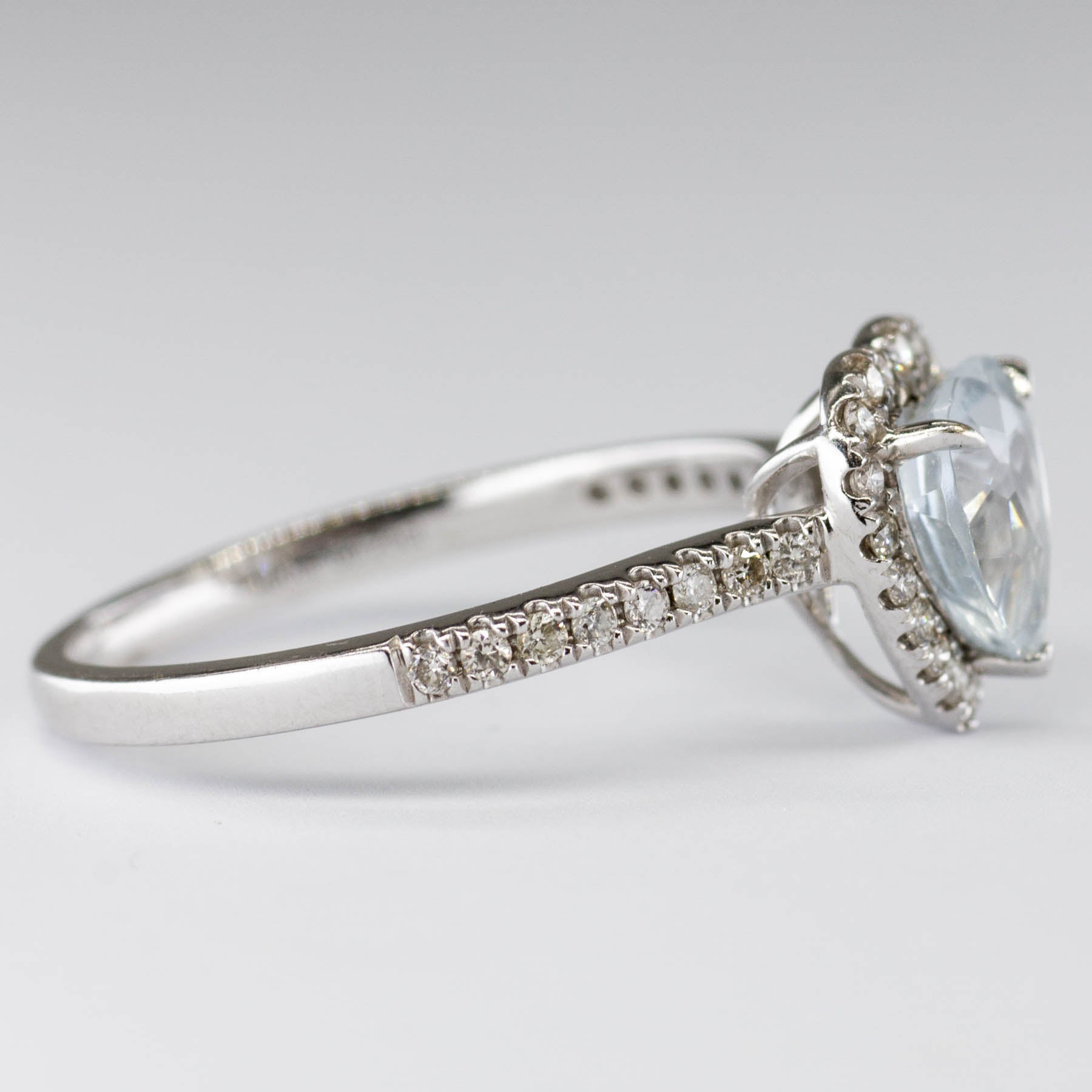 18k White Gold Heart Cut Aquamarine and Diamond Ring | 1.25ctw | SZ 7