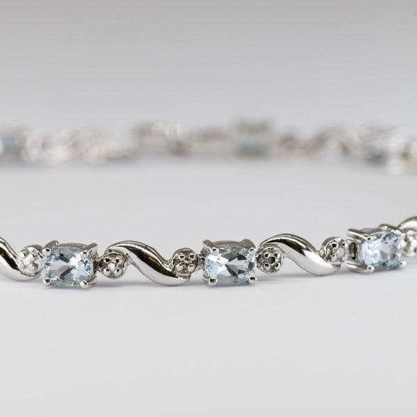 10k White Gold Aquamarine and Diamond Bracelet | 1.94ctw | 7