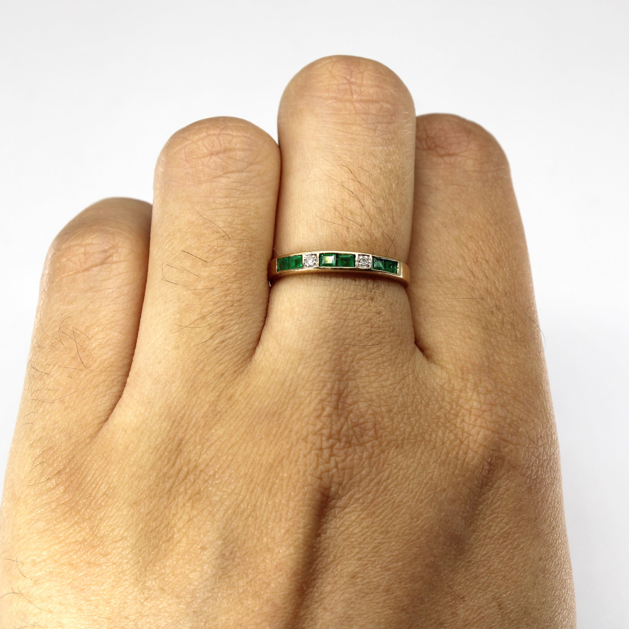 Emerald & Diamond Gold Band | 0.18ctw | 0.01ctw | SZ 6.25 |