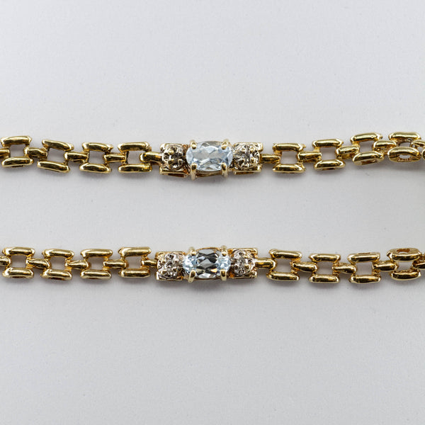 10k Yellow Gold Aquamarine and Diamond Bracelet | 0.95ctw | 7.5