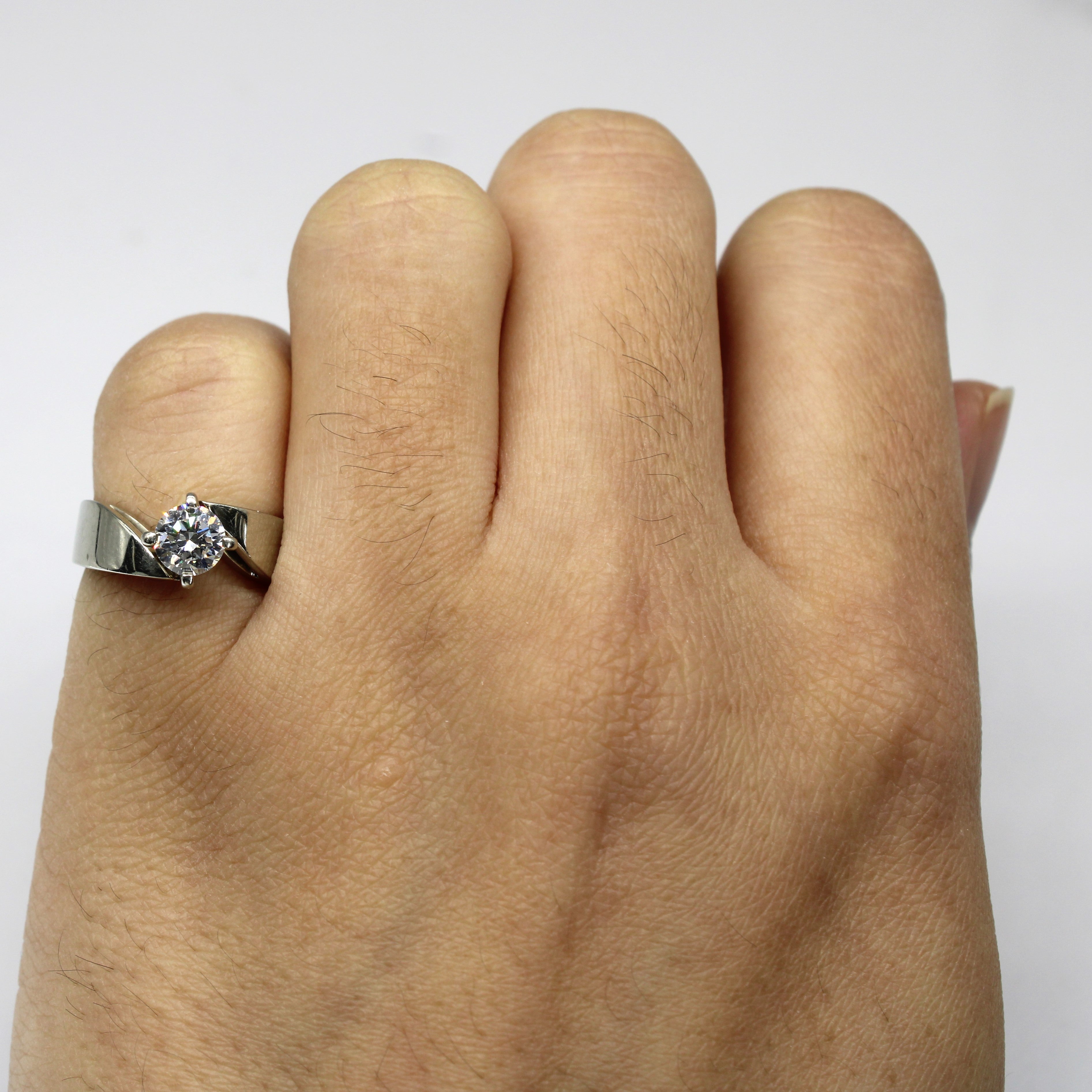 Offset Solitaire Diamond White Gold Ring | 0.55ct VS2 H/I | SZ 3.75 |