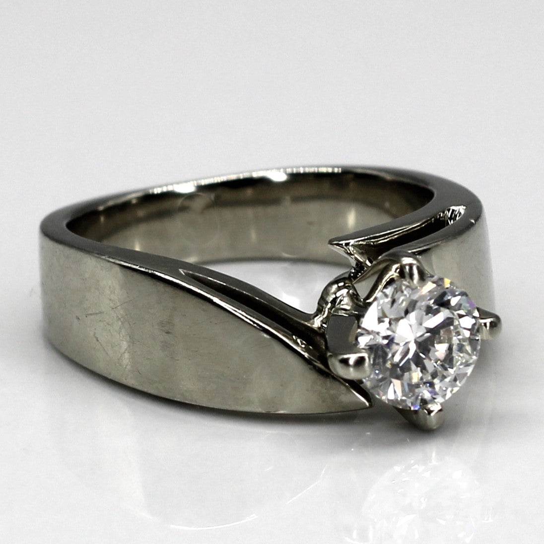 Offset Solitaire Diamond White Gold Ring | 0.55ct VS2 H/I | SZ 3.75 |