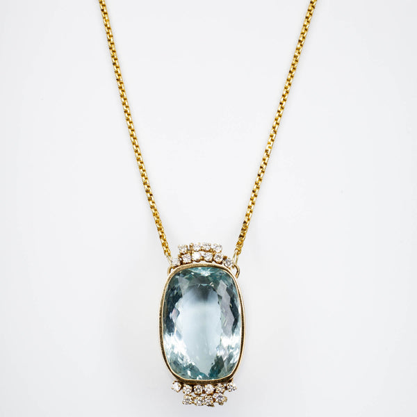 14k and 18k Yellow Gold Aquamarine and Diamond Necklace | 45.00ct | 28