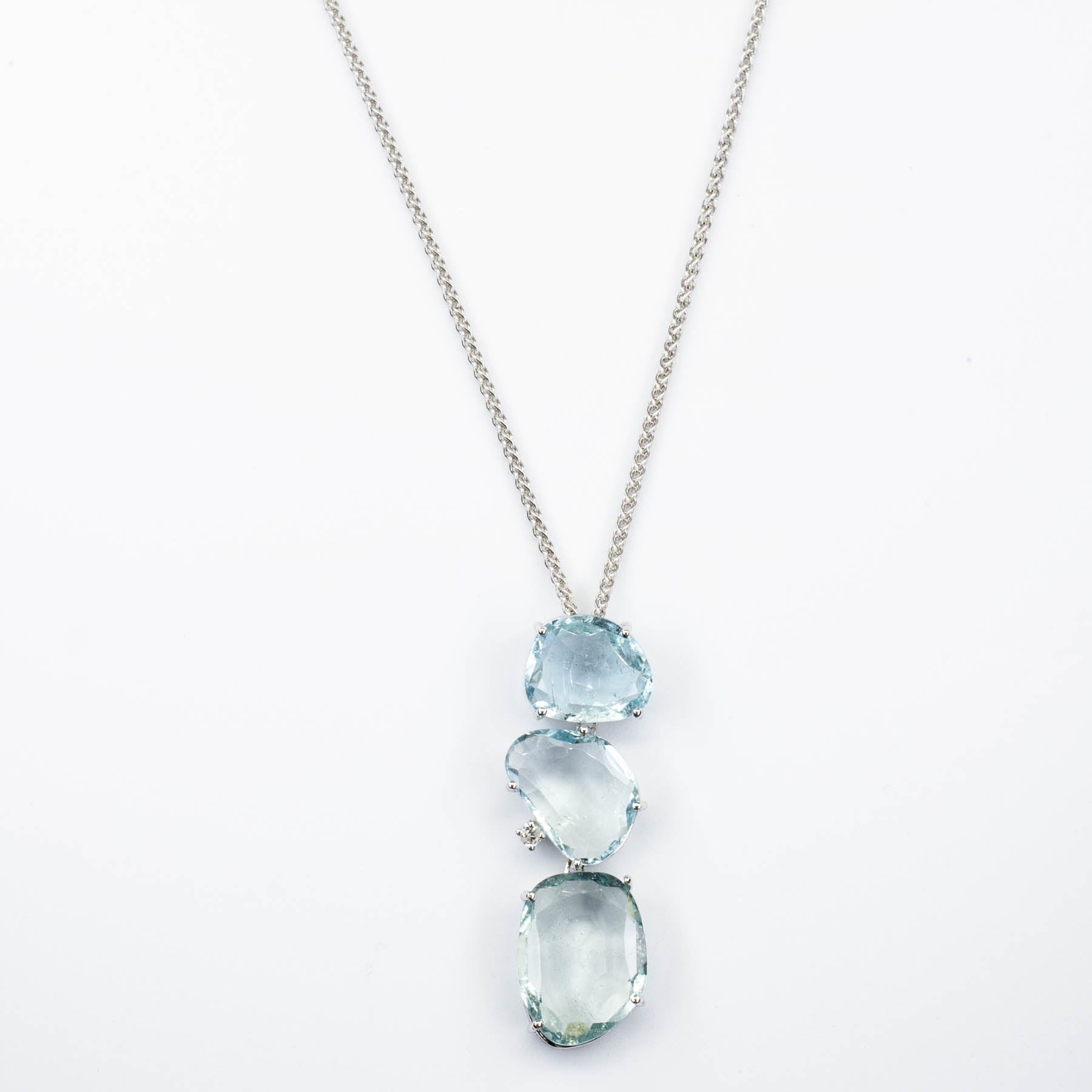 14k White Gold Organic Aquamarine Necklace |7.95ctw |18