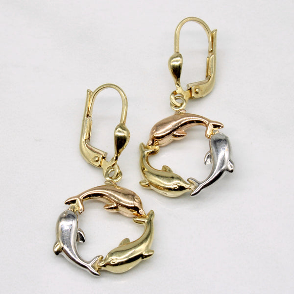10k Tri Tone Gold Dolphin Earrings