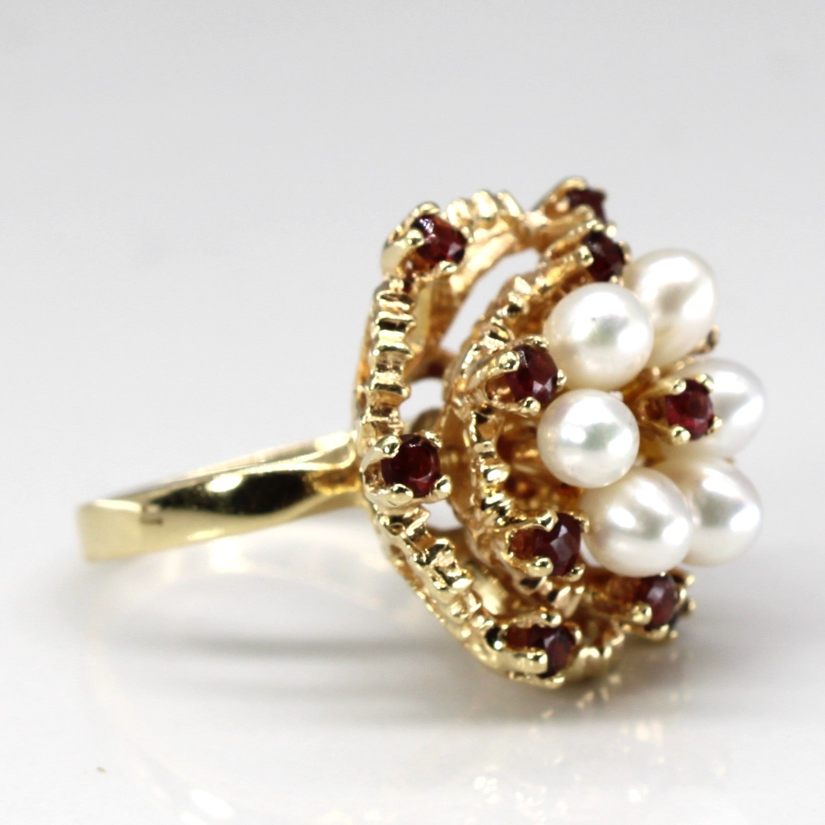 Pearls & Garnet Textured Ring | 7.00ctw | SZ 6.5 |