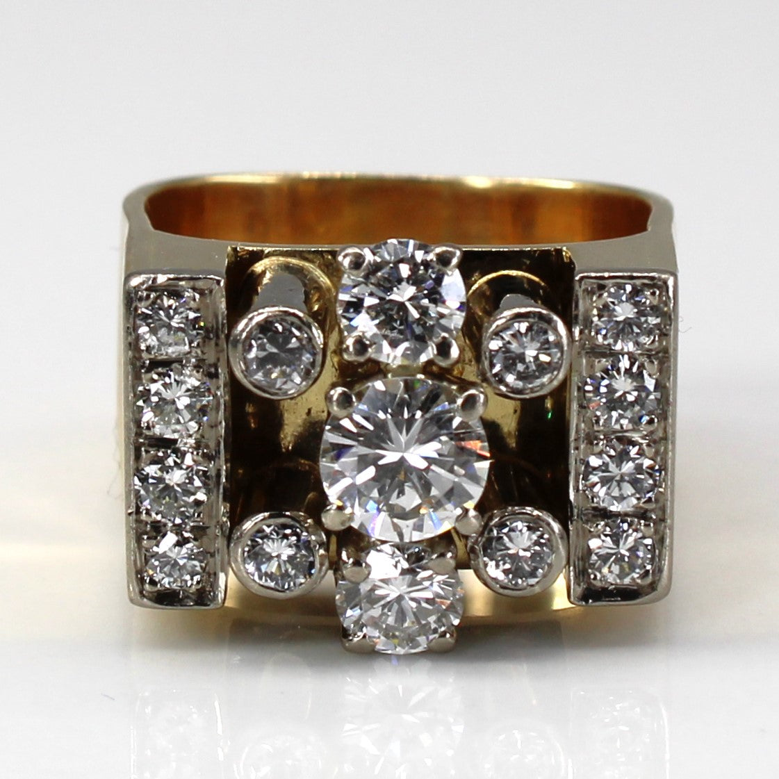 Textured Diamond Wide Gold Ring | 1.50ctw VS1/VS2 F/G | SZ 5.75 |