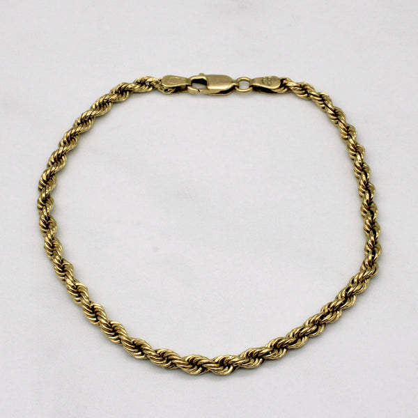 18k Yellow Gold Rope Chain Bracelet | 7.5