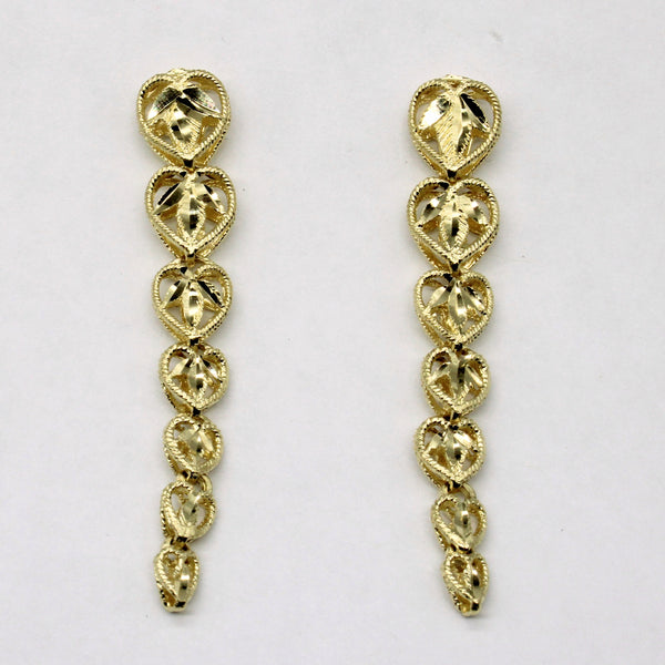 14k Yellow Gold Drop Heart Earrings