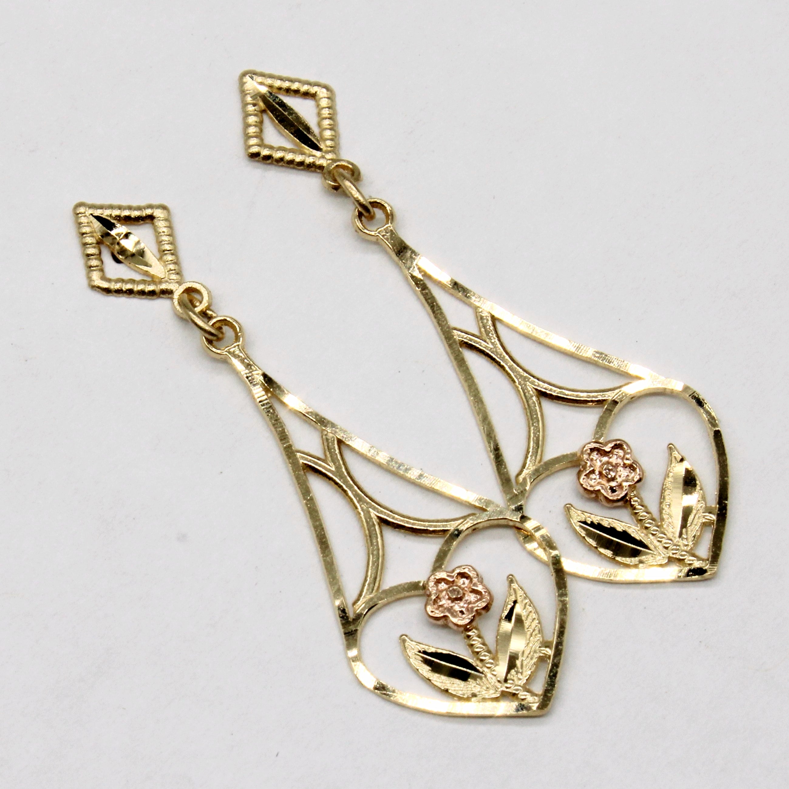 Boucles d'oreilles pendantes en or bicolore 14 carats