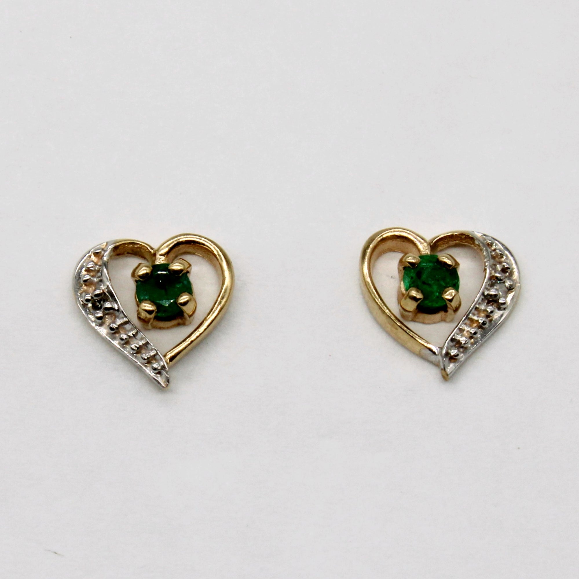 Emerald & Diamond Heart Earrings | 0.10ctw, 0.01ctw |