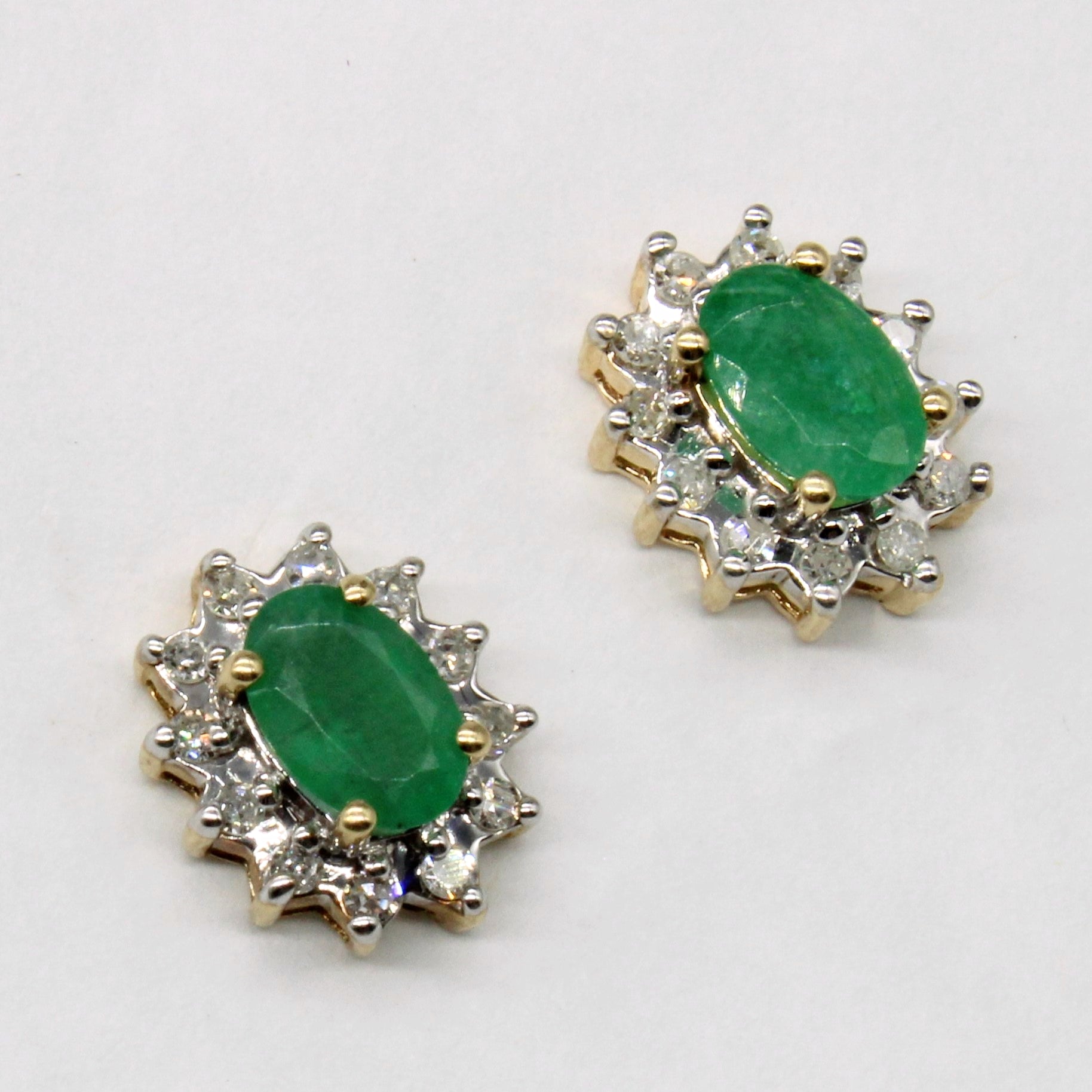 Emerald & Diamond Halo Earrings | 0.65ctw, 0.12ctw |