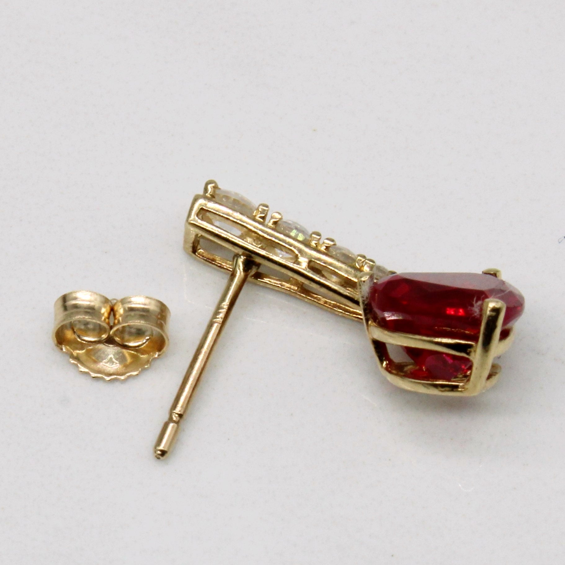 Synthetic Ruby & White Sapphire Drop Earrings | 2.60ctw, 0.40ctw |