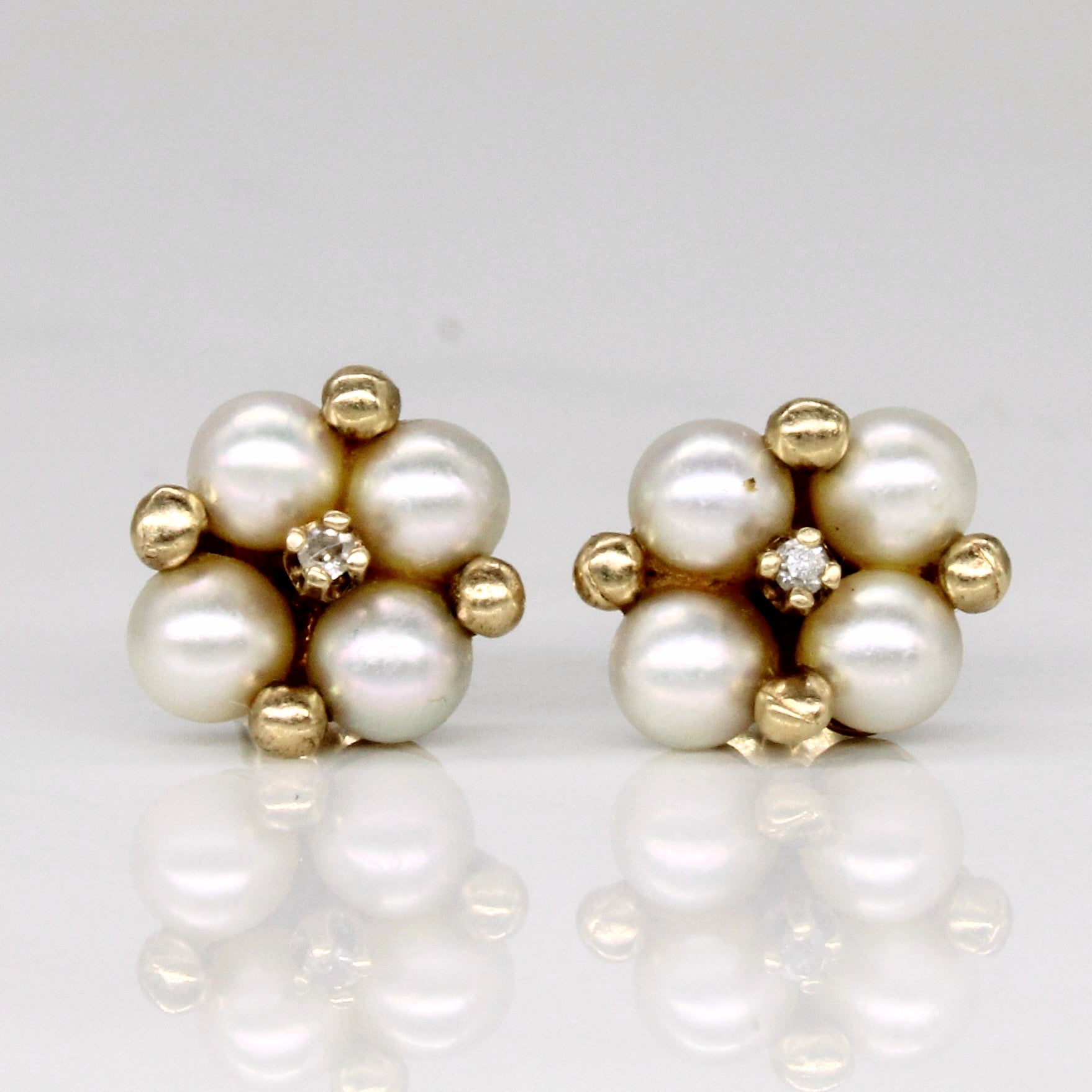 Pearl & Diamond Cluster Earrings | 0.01ctw |
