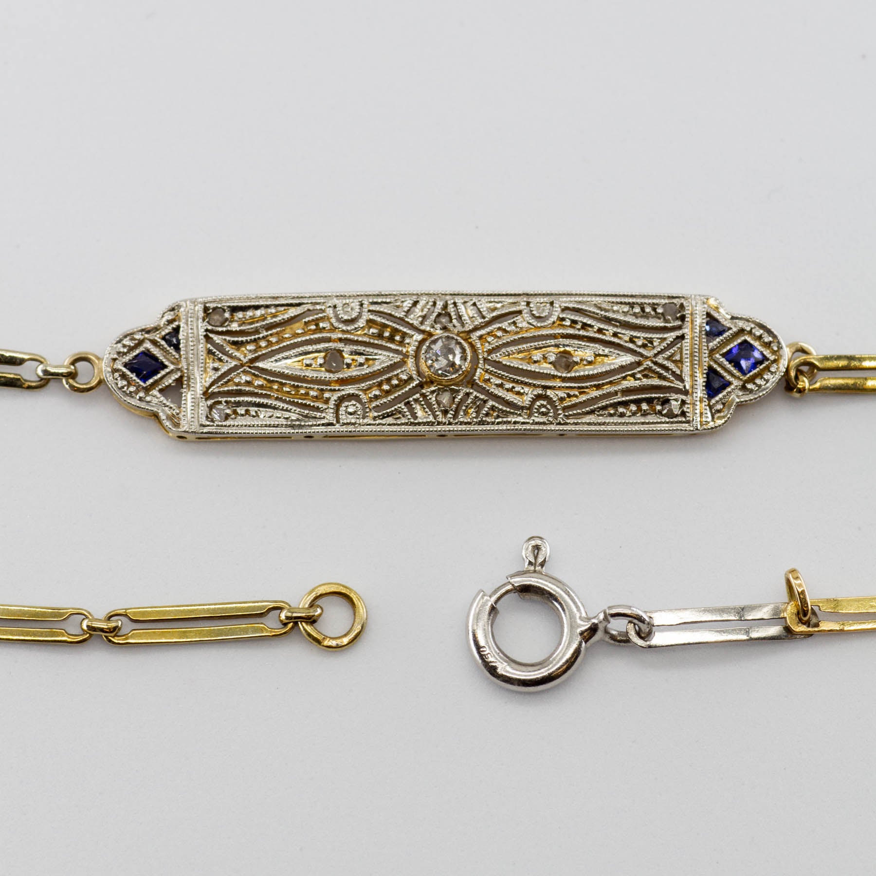 Bracelet Art Déco en saphirs et diamants | 0,08 ct, 0,05 ct | 16,5 cm | 