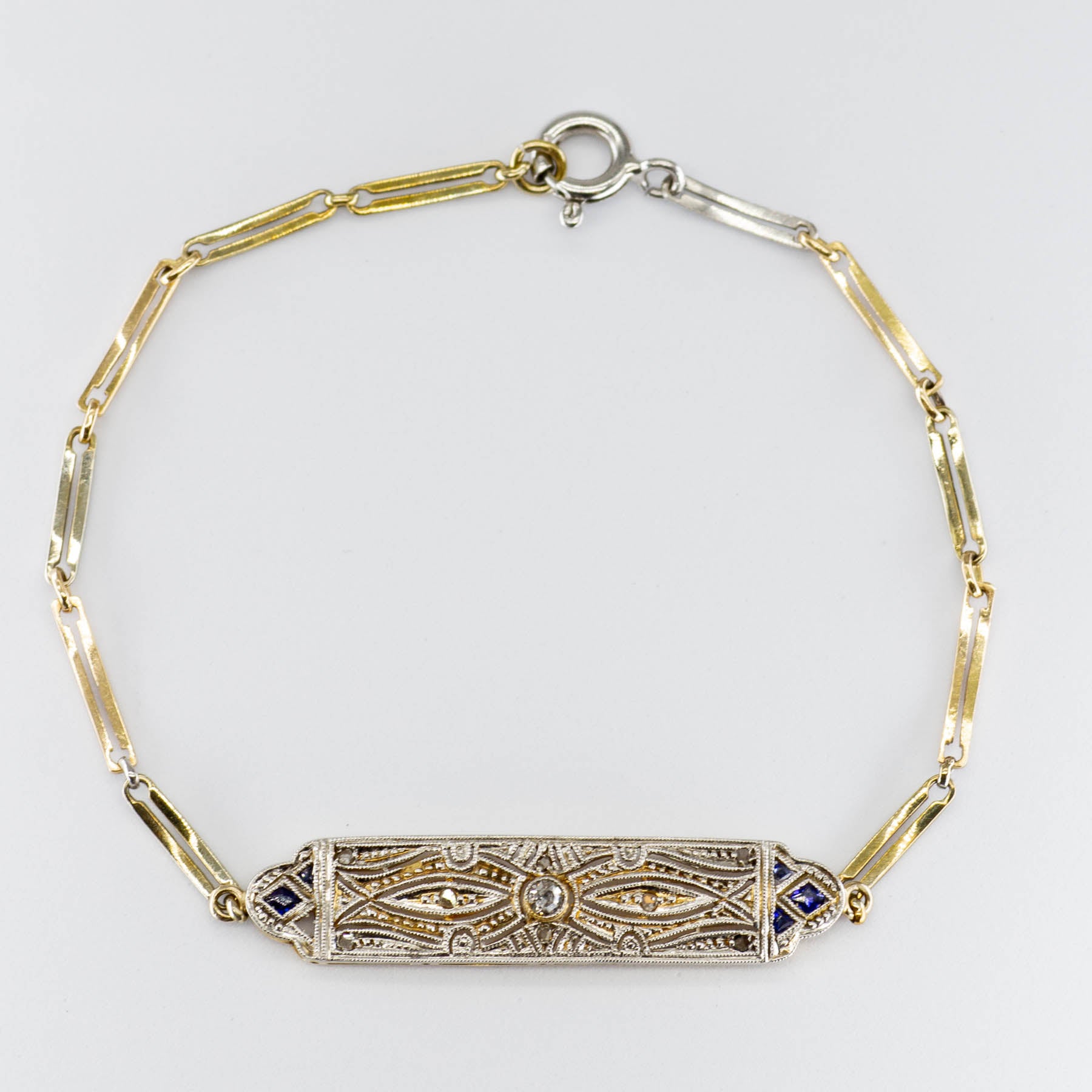 Art Deco Sapphire & Diamond Bracelet | 0.08ctw, 0.05ctw | 6.5