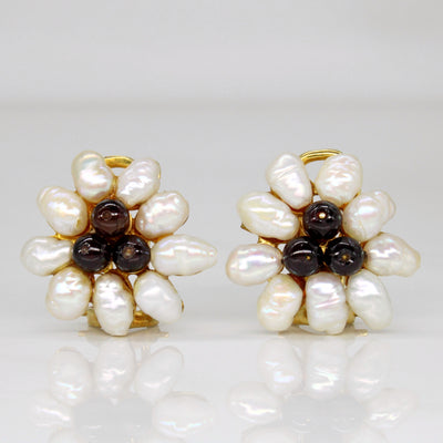 Garnet & Baroque Pearl Earrings | 2.40ctw |