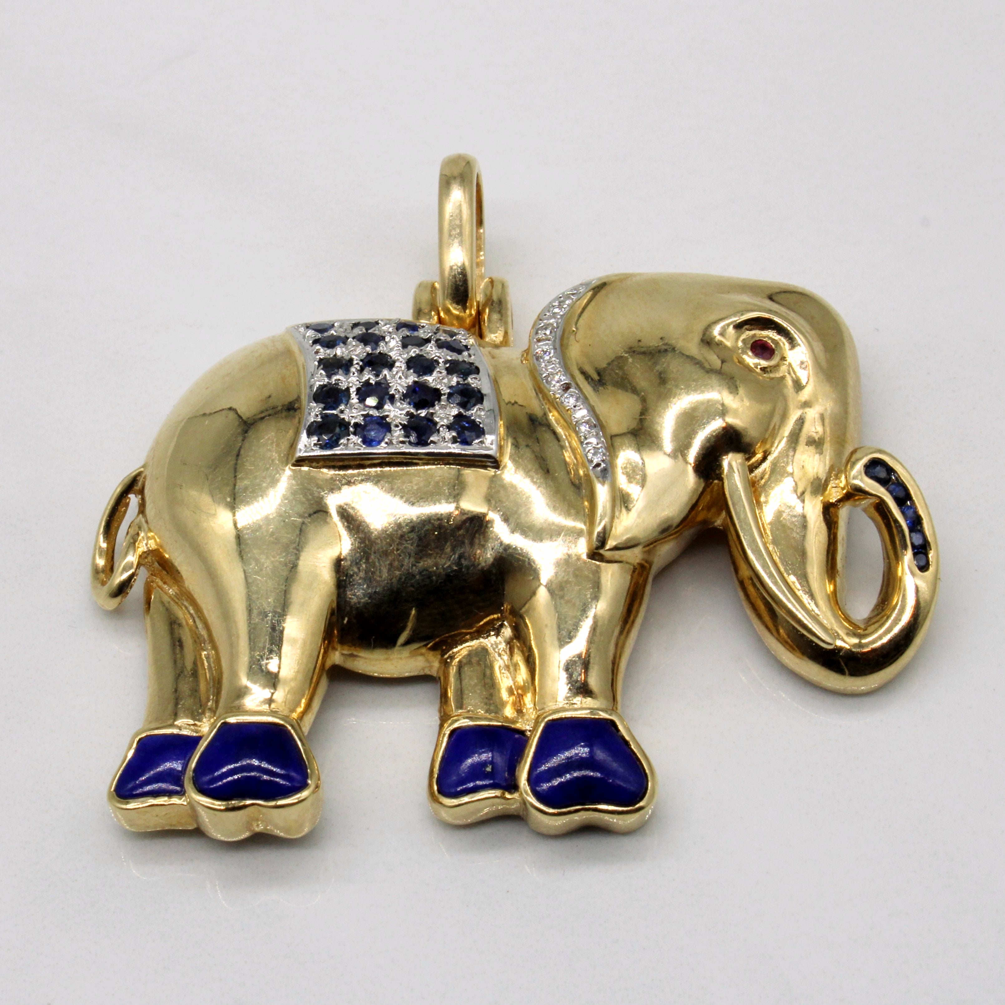 Multi Gem Elephant 14k Pendant | 2.80ctw |