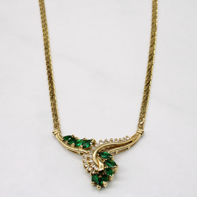 Emerald & Diamond Pendant 14k Necklace | 1.00ctw, 0.25ctw | 17