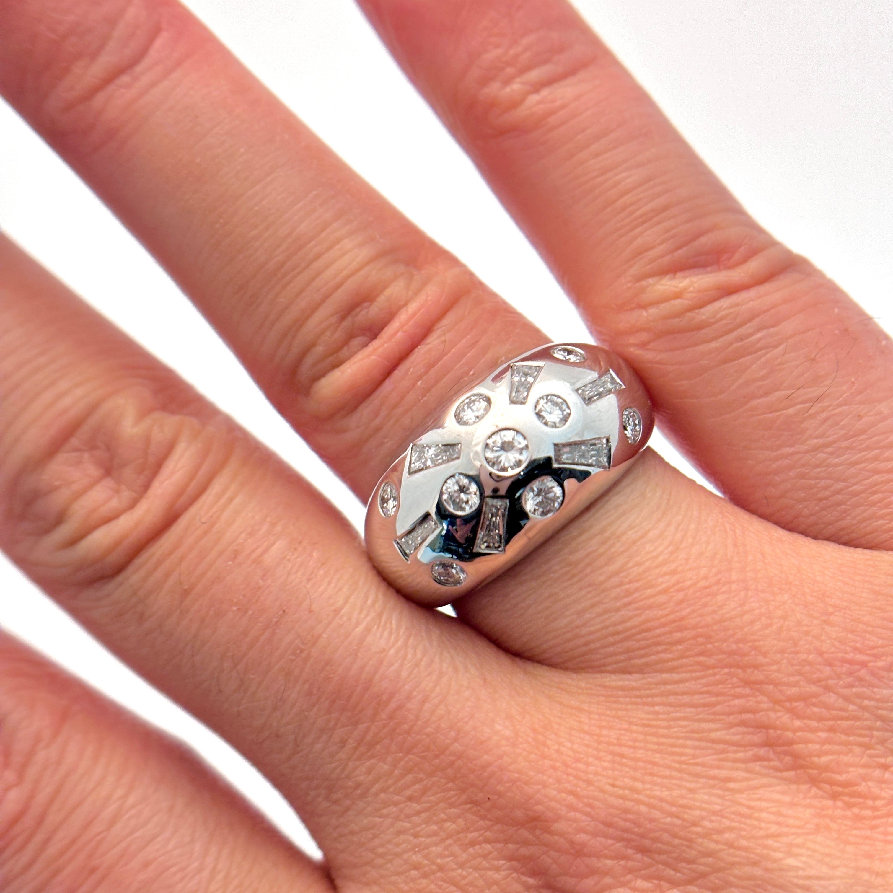 18K White Gold Flush Set Round and Baguette Diamond Ring | 0.85 ctw | SZ 7.5  |