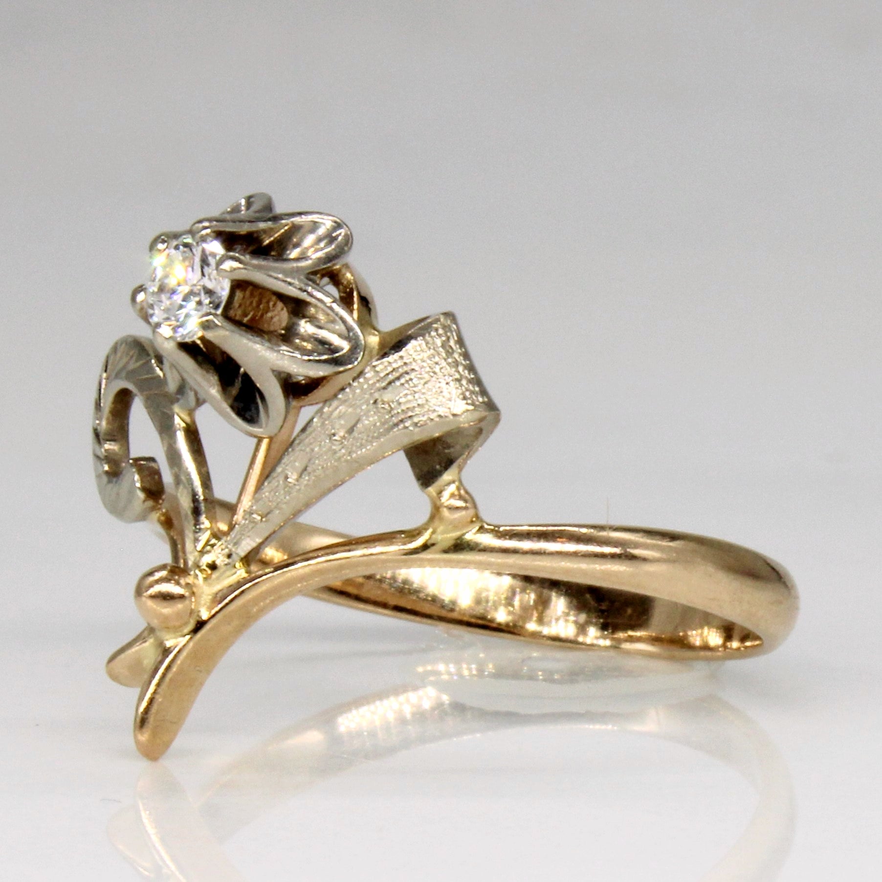 Diamond Flower White & Yellow 14k Ring | 0.12ct | SZ 8 |