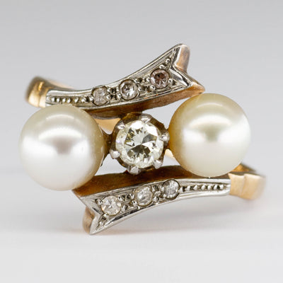 Edwardian Diamond & Pearl Waterfall Ring | 0.22ctw | SZ 7 |