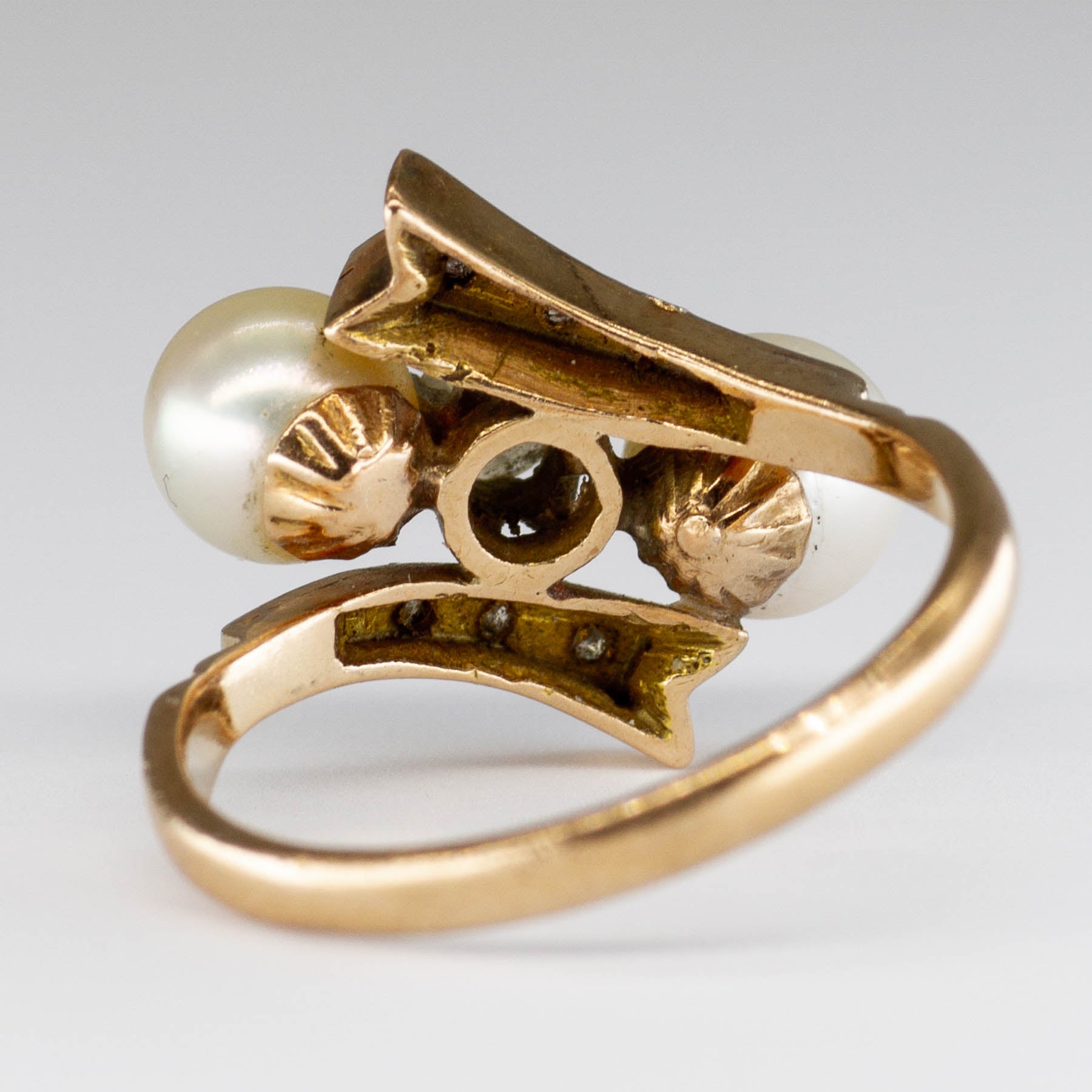 Edwardian Diamond & Pearl Waterfall Ring | 0.22ctw | SZ 7 |
