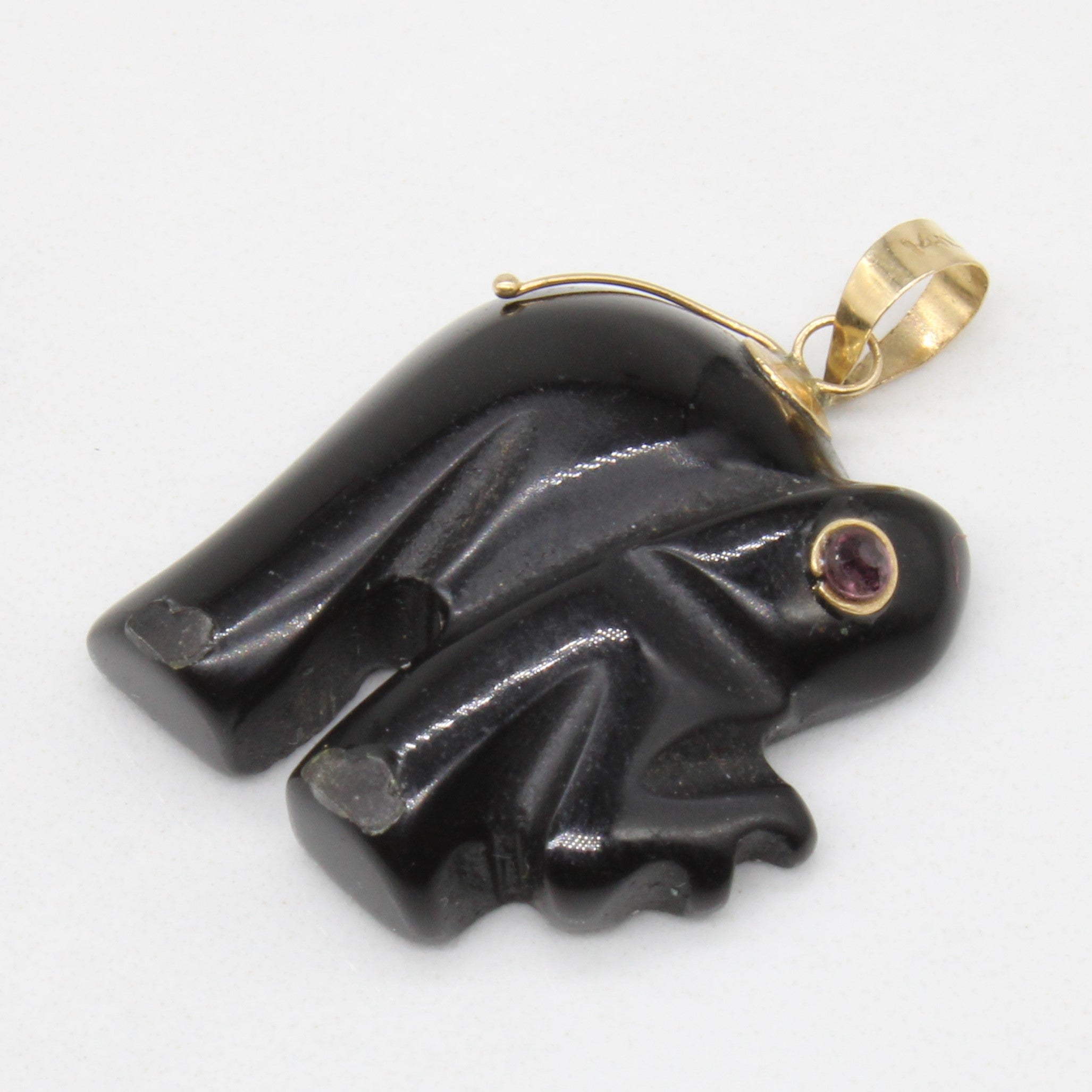 Onyx & Ruby Elephant 14k Pendant | 12.00ct, 0.03ct |