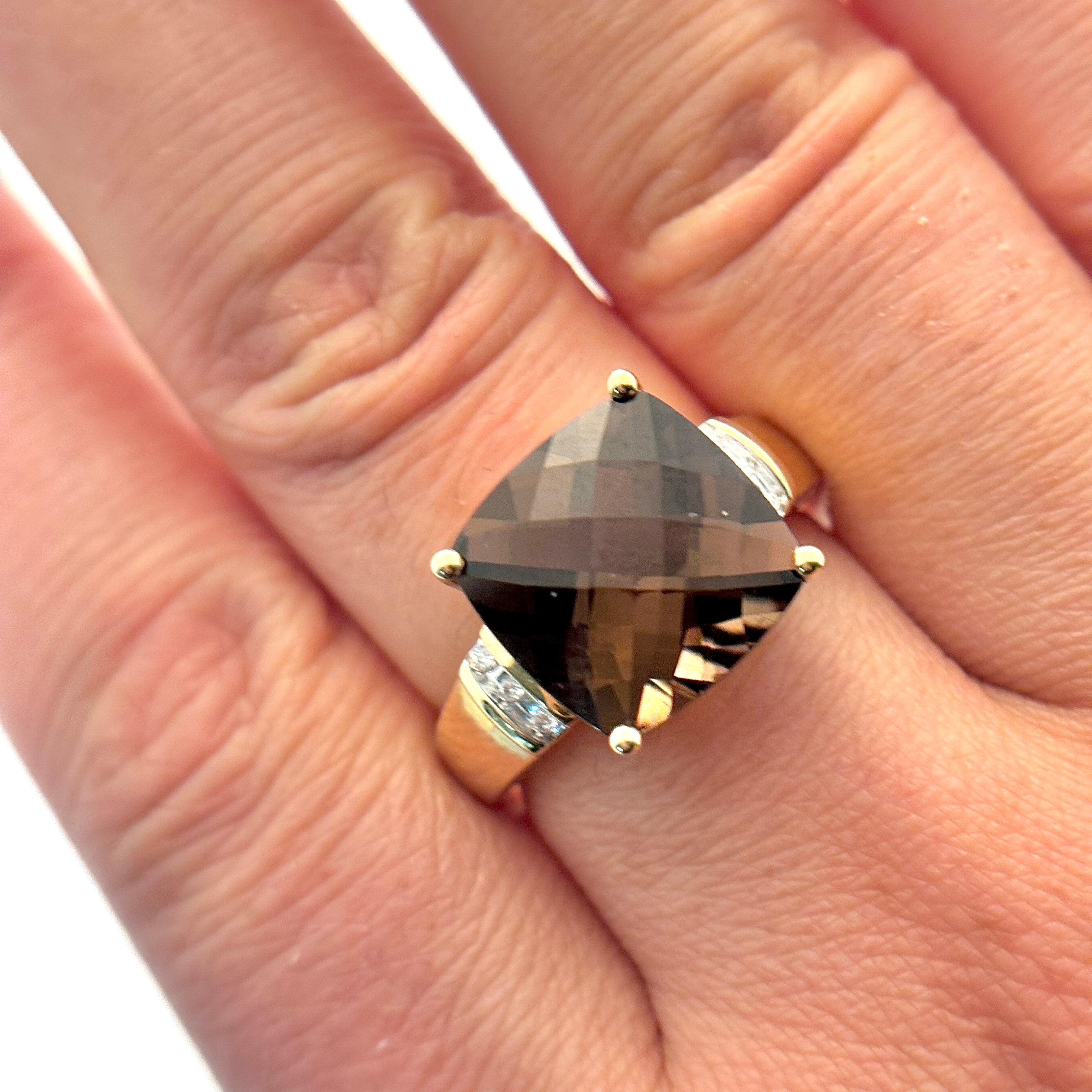 14K Smokey Quartz and Diamond Cocktail Ring | 6.50ct, 0.06ctw | SZ 7.75 |
