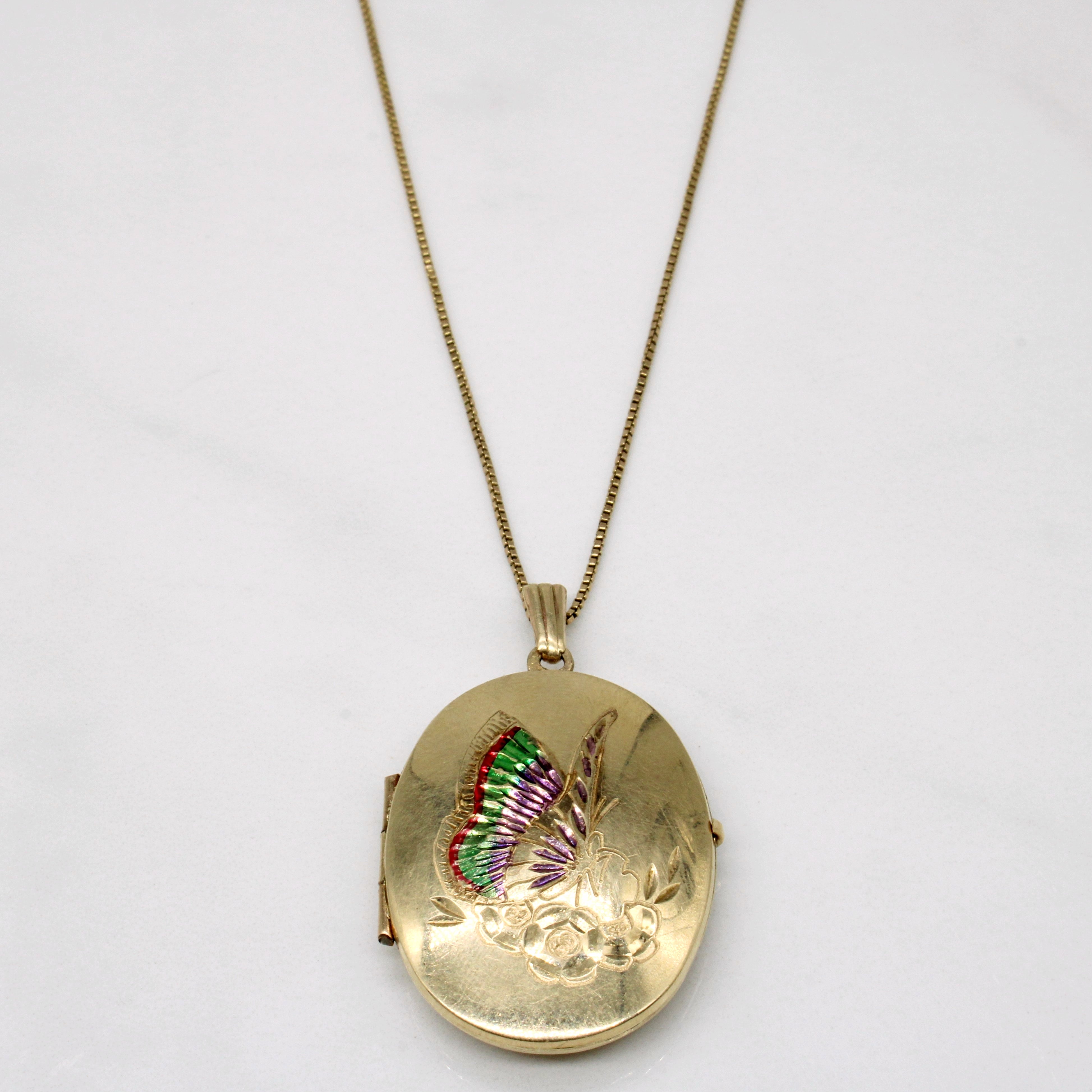10k Yellow Gold Painted Butterfly Locket & Necklace | 20" |