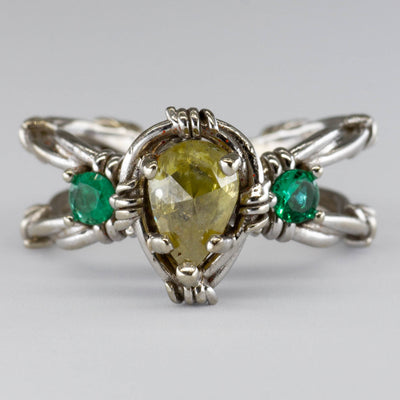 Crossover Three Stone Ring | 0.78ct | 0.16ctw I3 Fancy Yellow | SZ 5.5 |