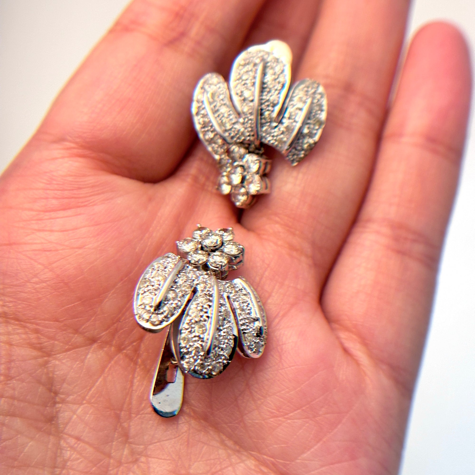 14K White Gold Floral Style Diamond Earrings | 2.00ctw