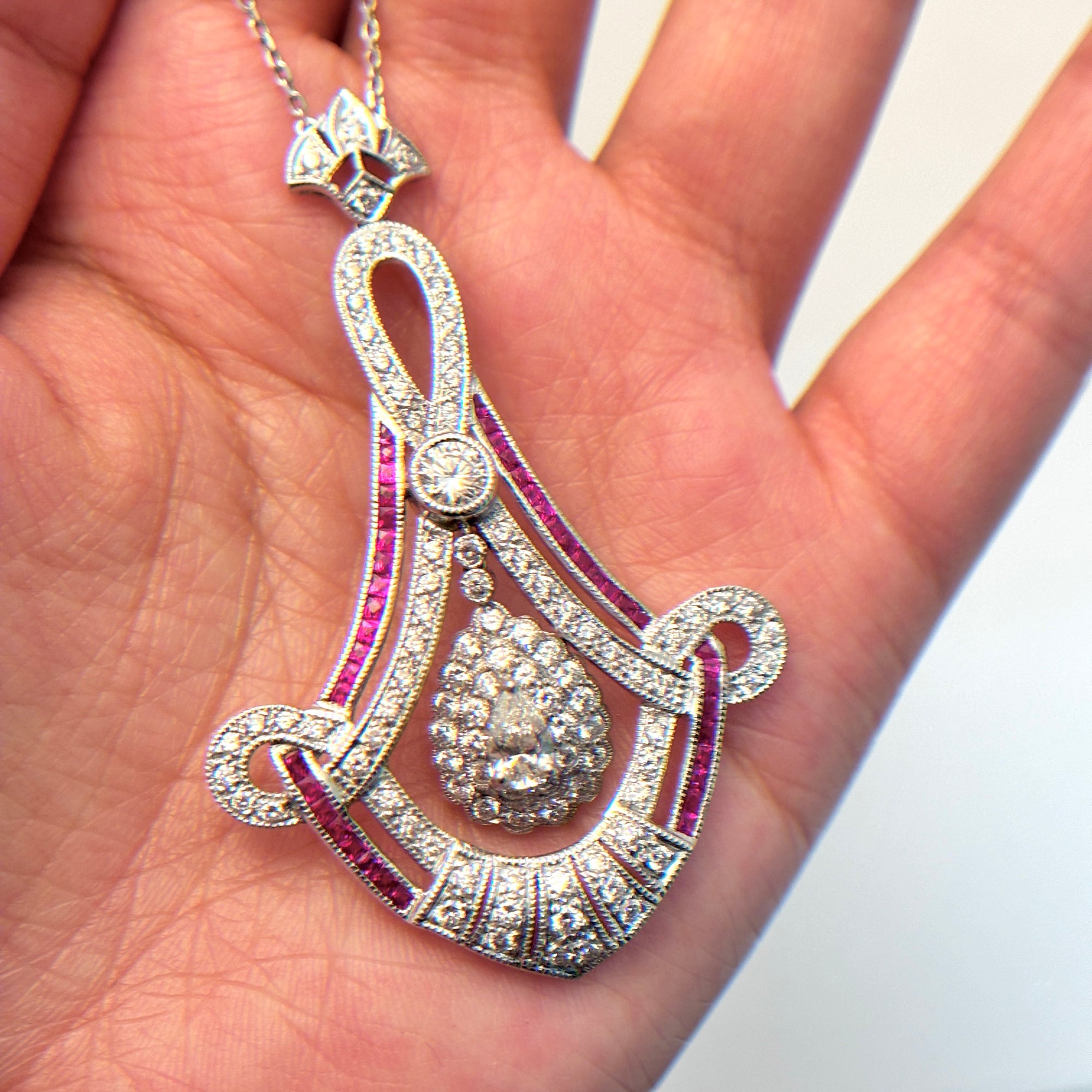 Platinum Ruby and Diamond Necklace | 1.00ctw, 3.55ctw | 16