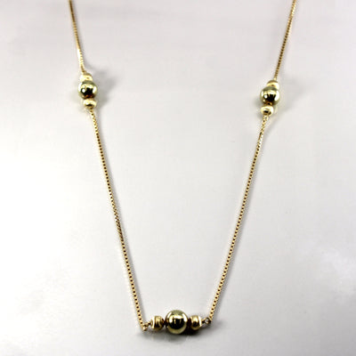 14K Yellow Gold Beaded Box Chain Long Necklace | 30