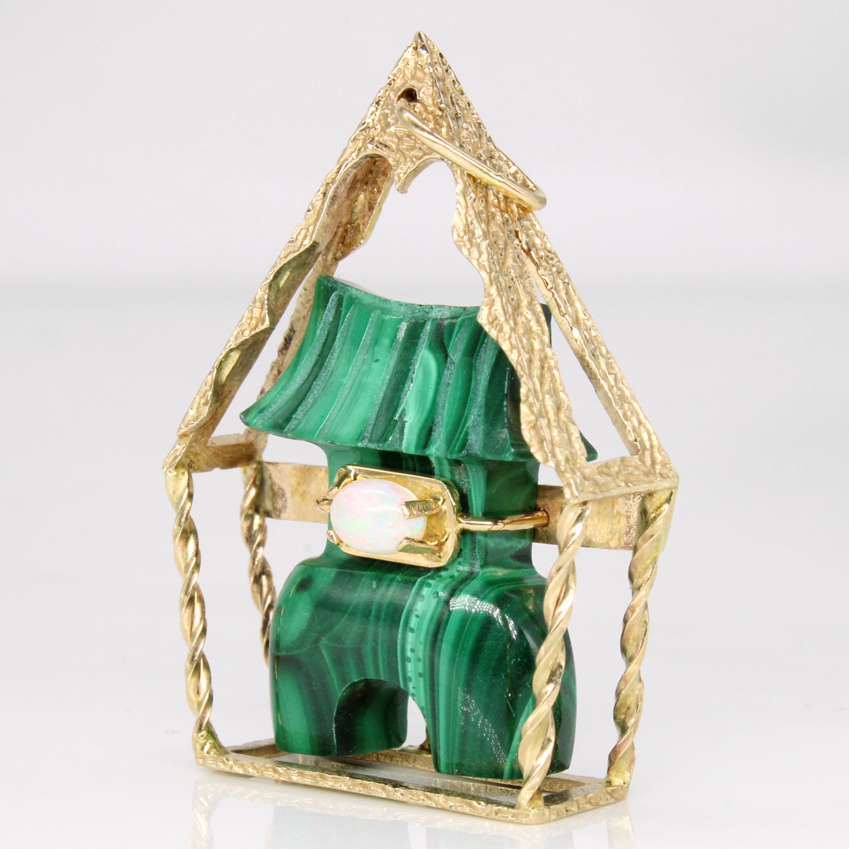 Carved Malachite & Opal Pendant | 28.00ct, 0.22ct |